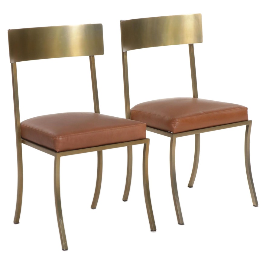Pair of Contemporary Metal and Leather-Upholstered Side Chairs