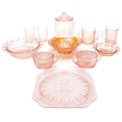 Hazel Atlas "Colonial Block" Cream and Sugar  and Other Pink Depression Glass