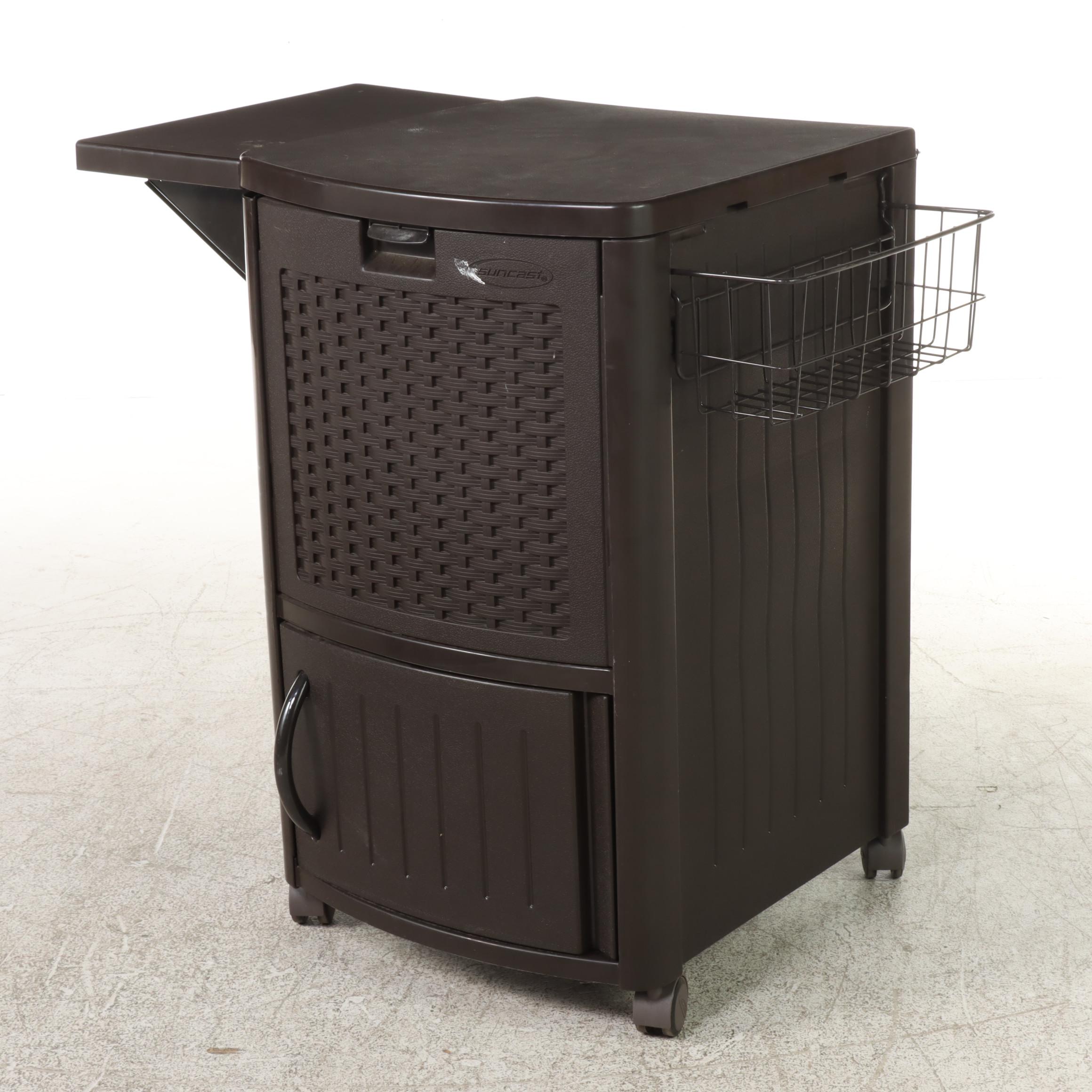 Two Suncast Resin Wicker Patio Storage Seats Plus Deck Cooler EBTH