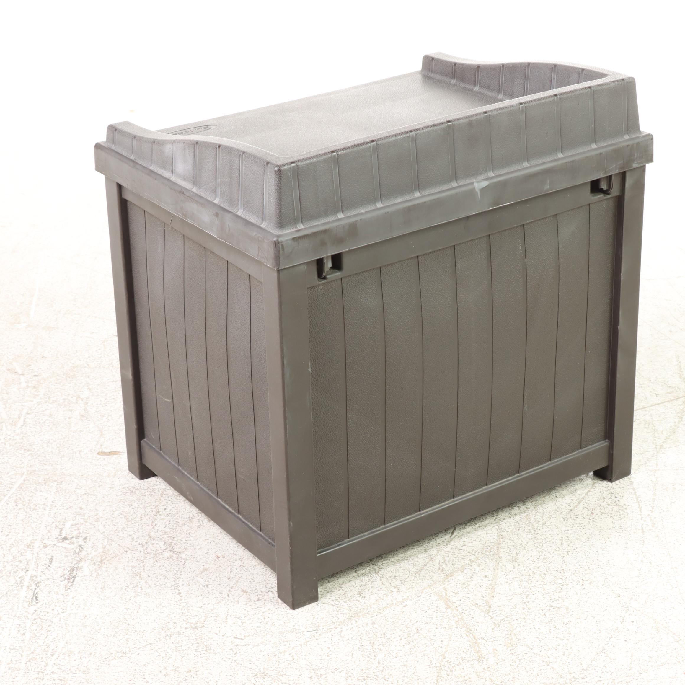 Two Suncast Resin Wicker Patio Storage Seats Plus Deck Cooler EBTH