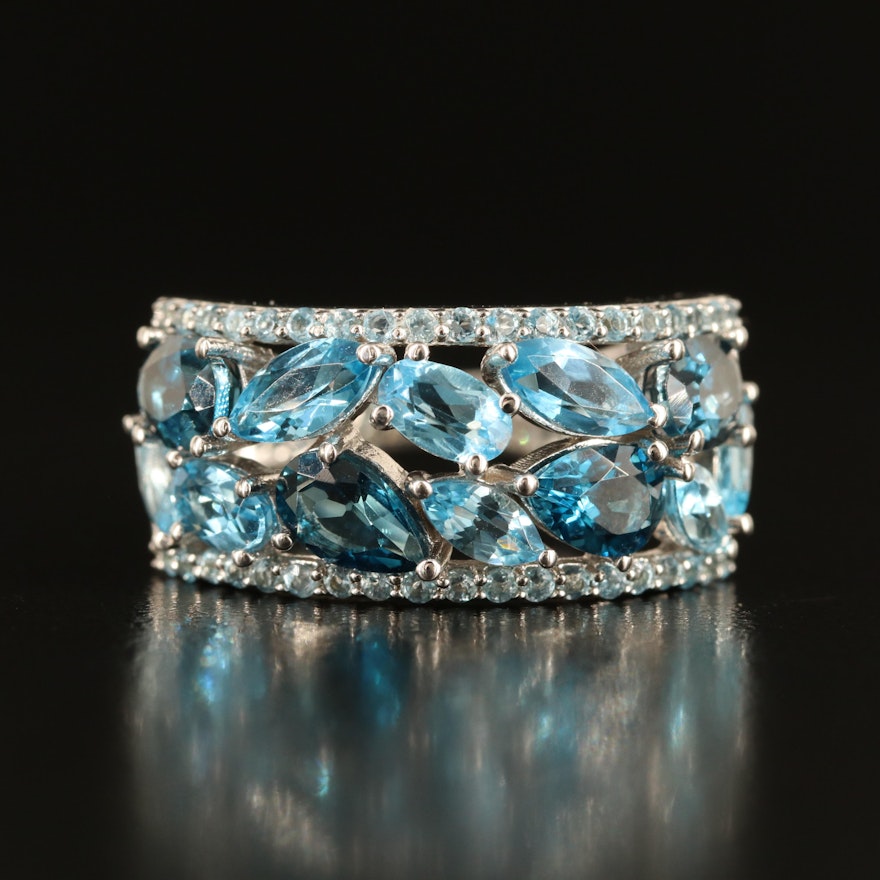 Sterling Swiss and London Blue Topaz Ring