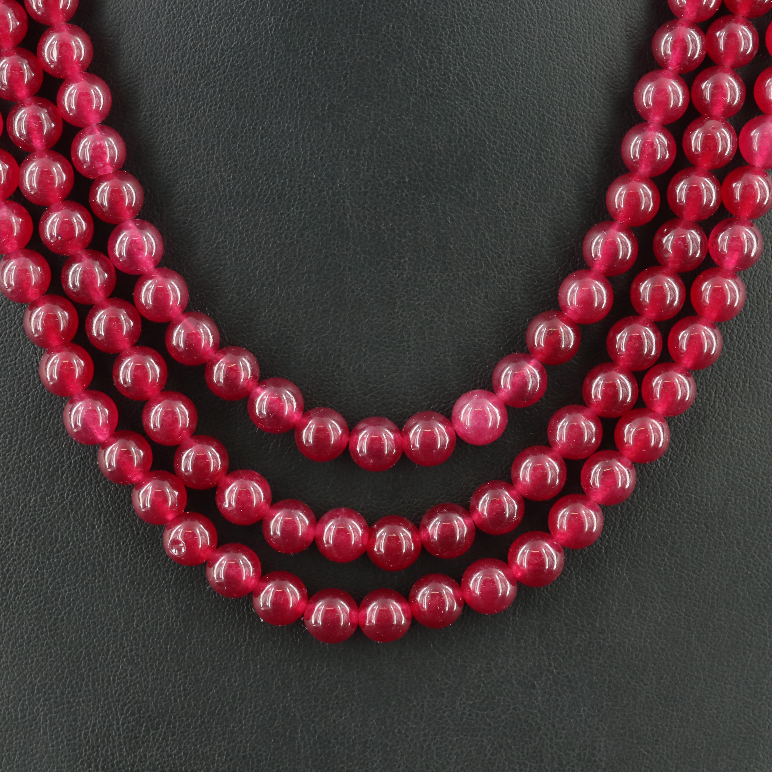 Sterling Quartz Beaded Triple Strand Necklace EBTH