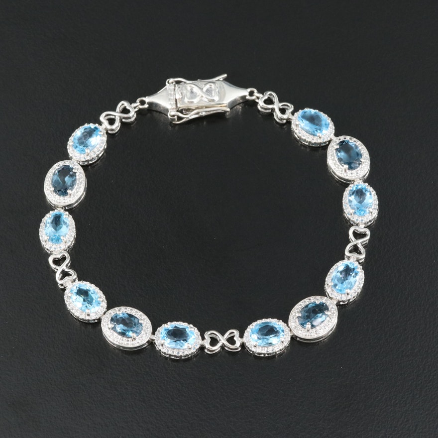 Sterling Swiss Blue Topaz, London Blue Topaz and Diamond Bracelet