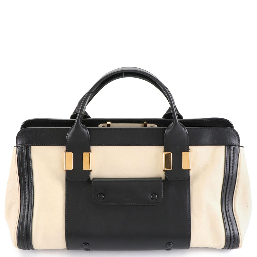 Chloé Alice Convertible Handbag in Bicolor Goatskin-Calfskin Leather with Strap