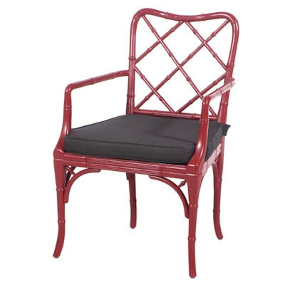 Williams Sonoma Home Red-Lacquered "Chinese Chippendale" Armchair