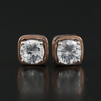 Sterling Sapphire Stud Earrings with 10K Rose Gold Accents