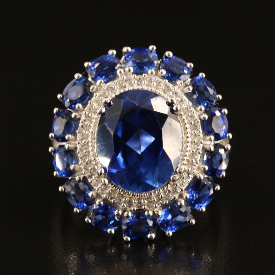 Sterling Sapphire and White Sapphire Oval Ring