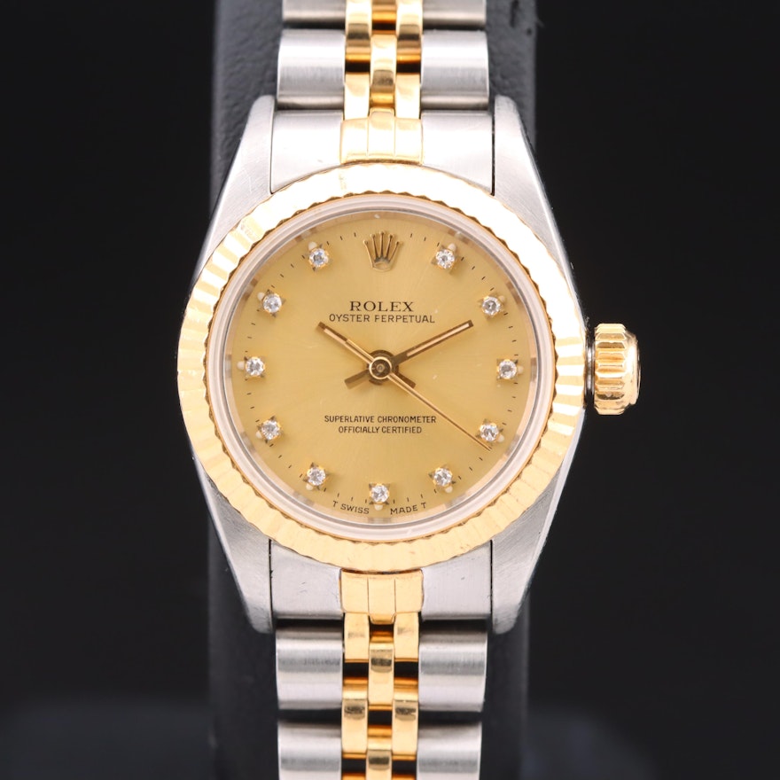 1990 - 1991 Rolex Oyster Perpetual Diamond Dial Wristwatch