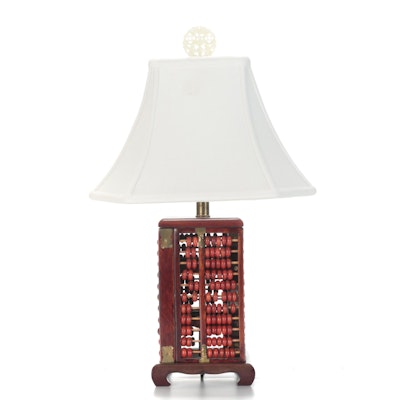Chinese Abacus Base Table Lamp with Carved Stone Finial