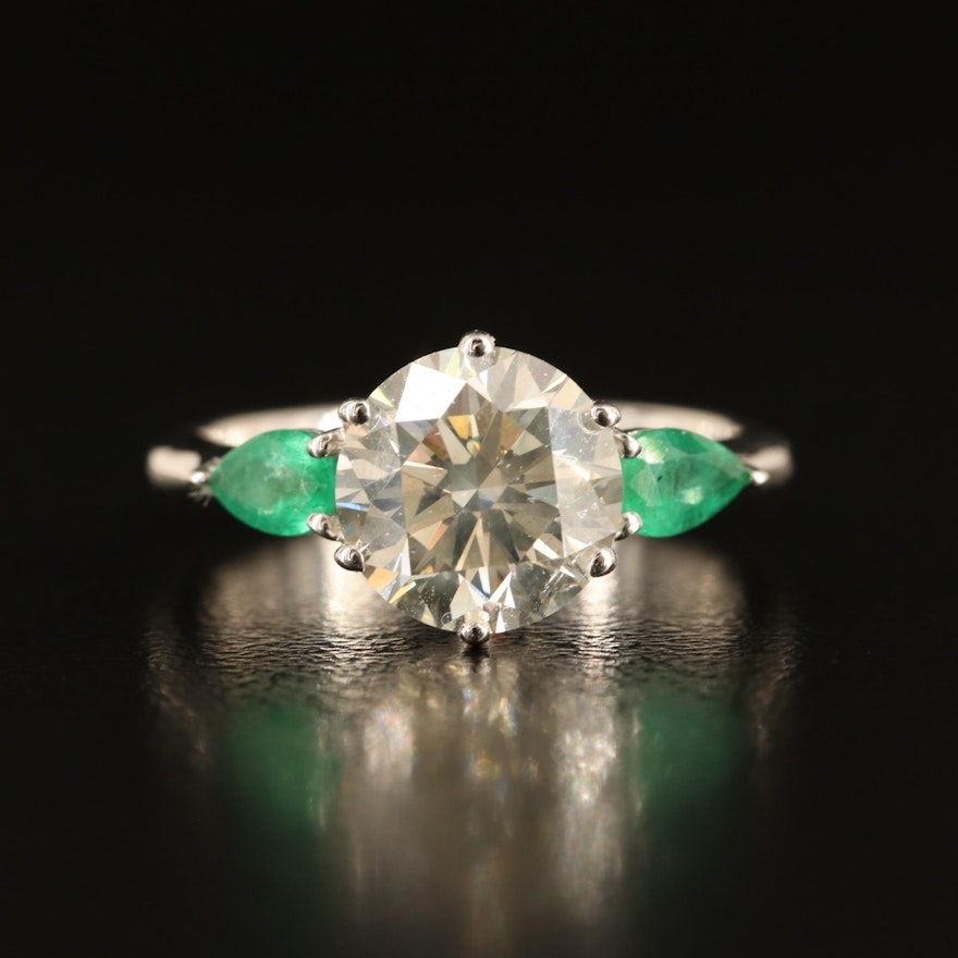 14K 2.05 CT Diamond and Emerald Ring