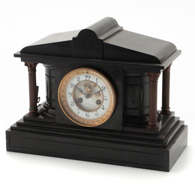 H. N. Lockwood of Boston Neoclassical Style Adamantine Mantel Clock, Late 19th C