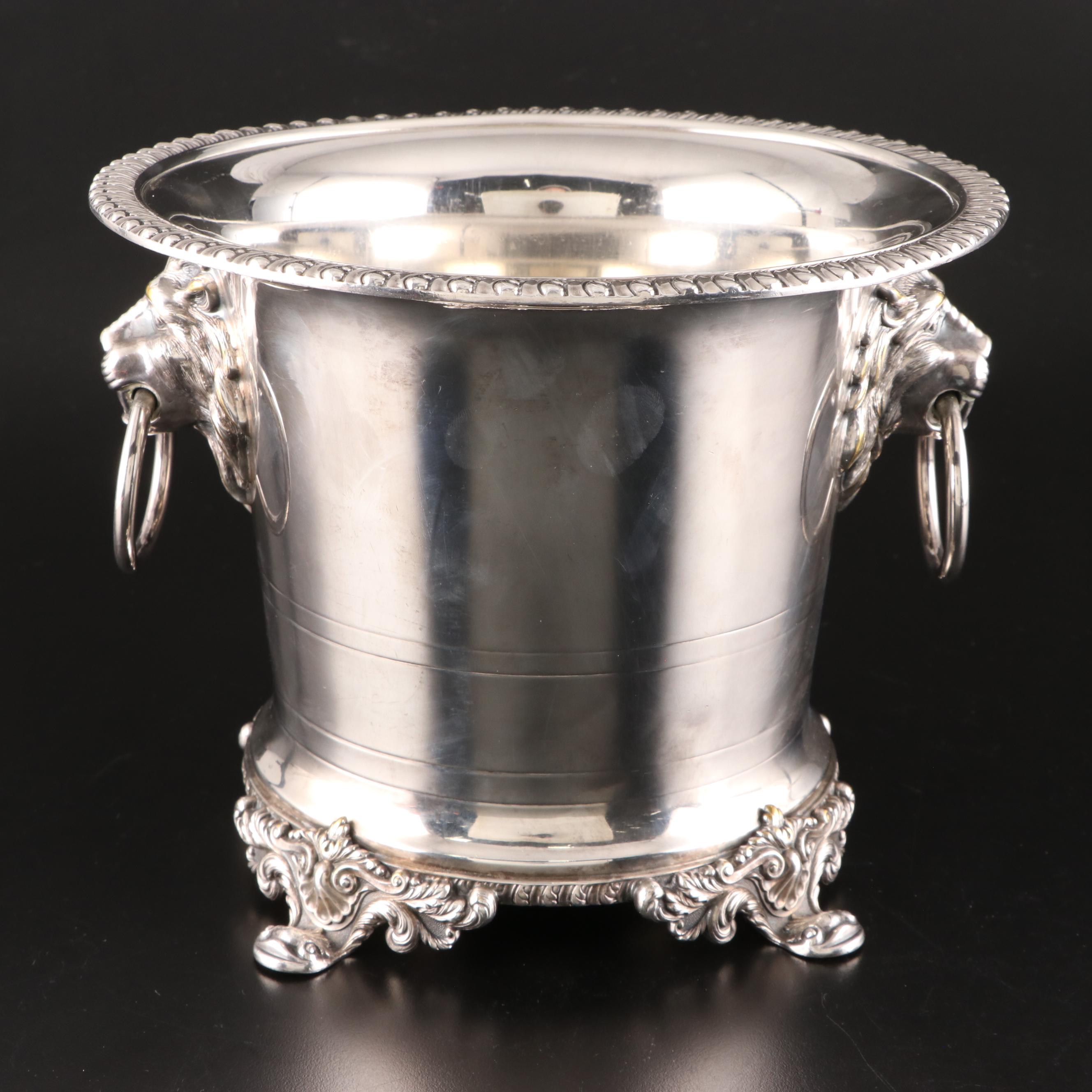 Crystal Ship's Decanter with Silver Plate Wine Cooler and Bottle Opener EBTH