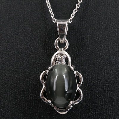 Sterling Cat's Eye and Cubic Zirconia Pendant Necklace
