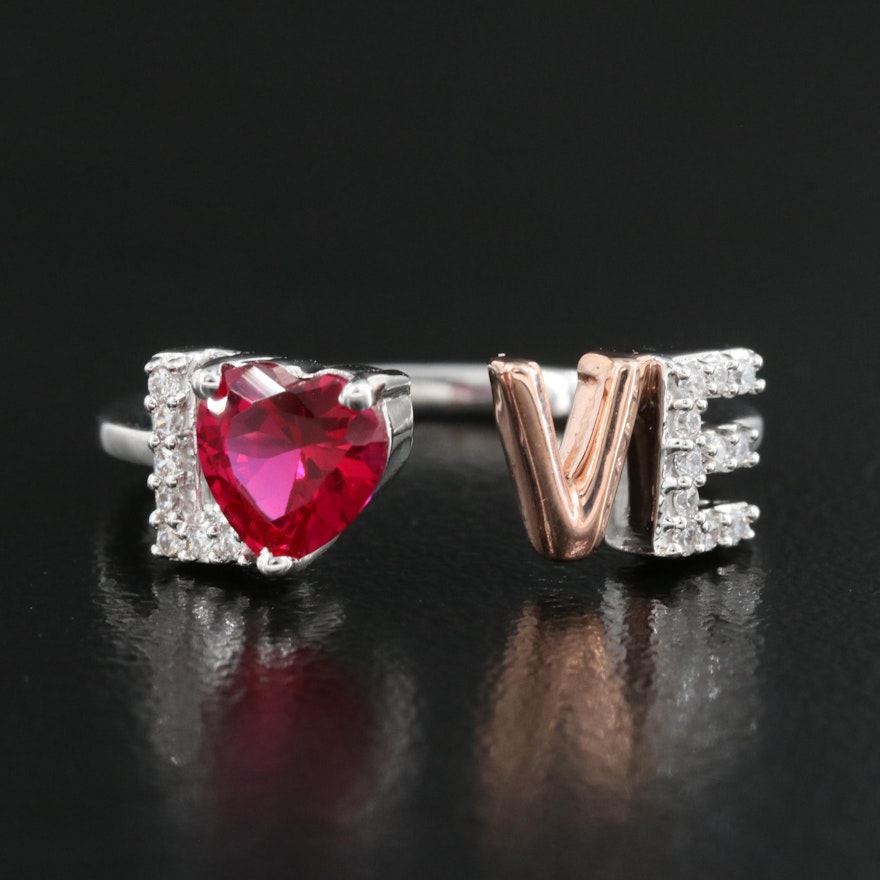 Sterling Ruby and Cubic Zirconia "Love" Ring with Open Top