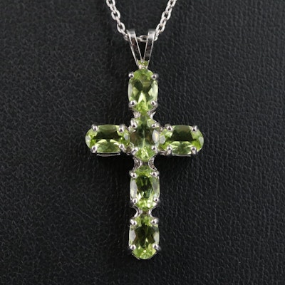 Sterling Peridot Cross Pendant Necklace