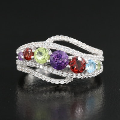 Sterling Ring Including Amethyst, Peridot and Sapphire