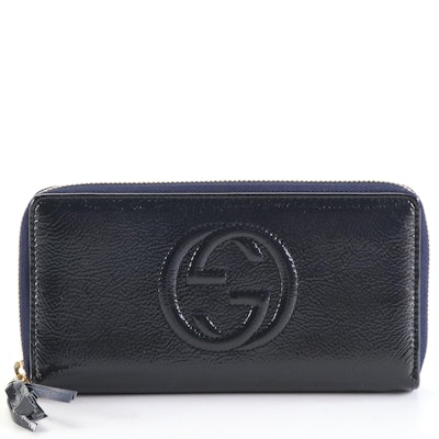 Gucci Soho Patent Leather Zip Wallet with Box