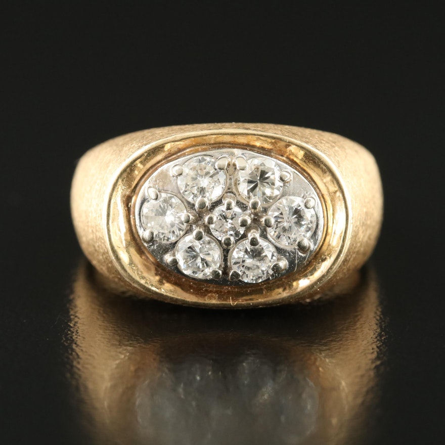 Vintage 14K 1.03 CTW Diamond Cluster Ring with Florentine Finish