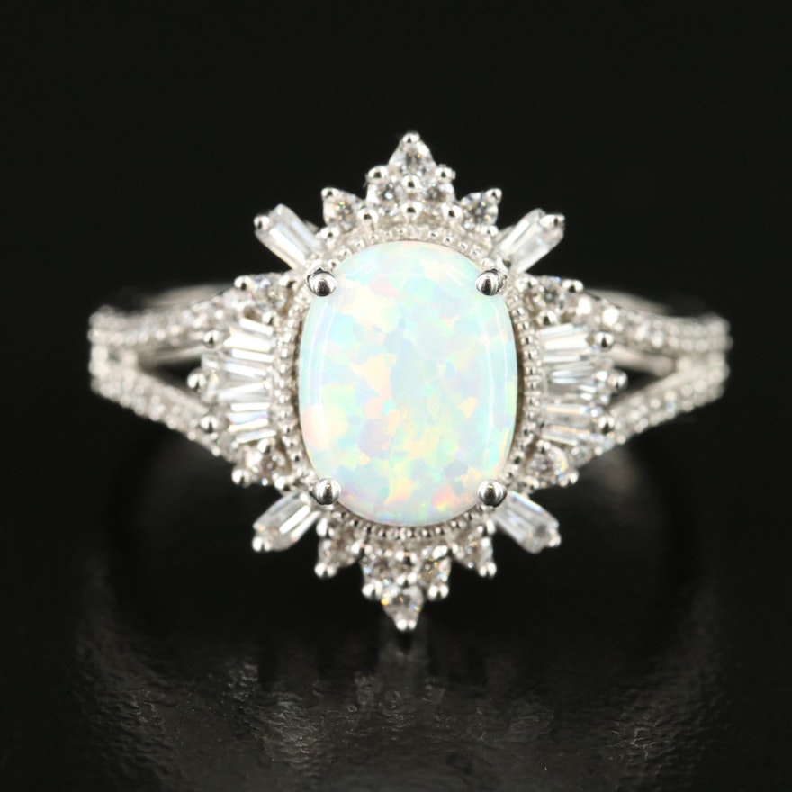 Sterling Opal and Cubic Zirconia Ring