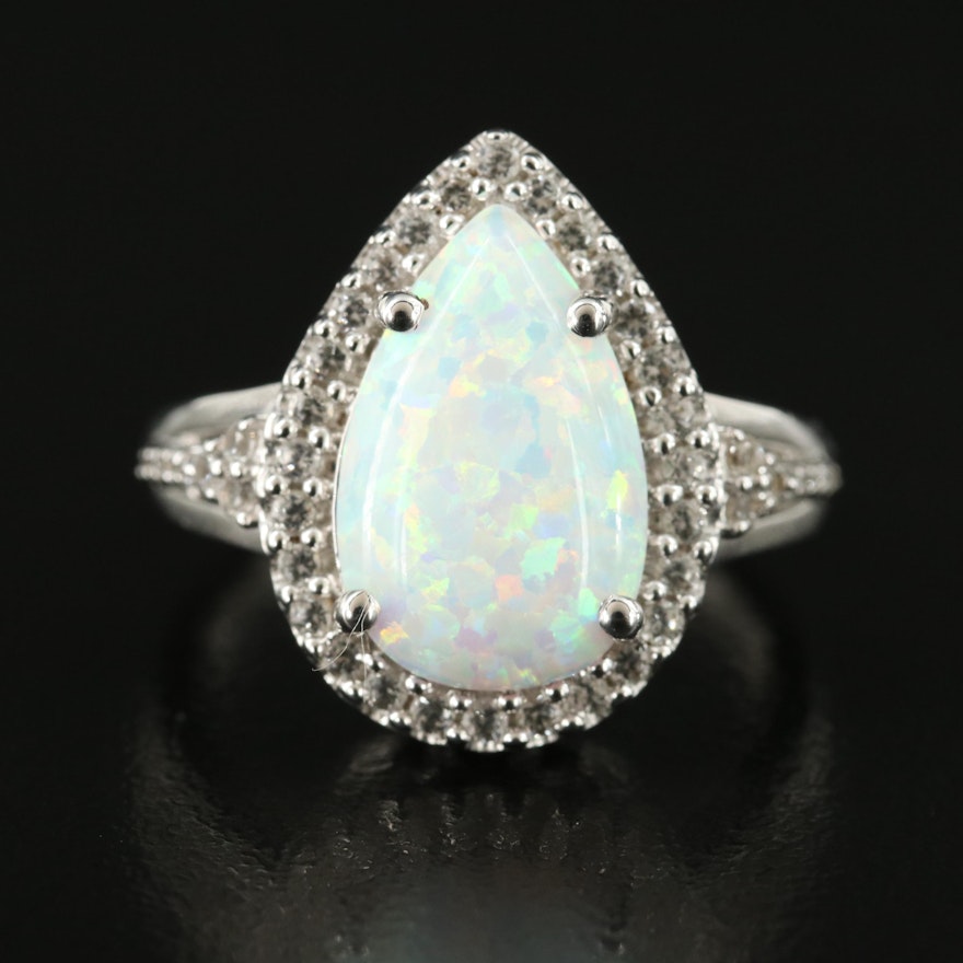 Sterling Opal and Sapphire Teardrop Ring