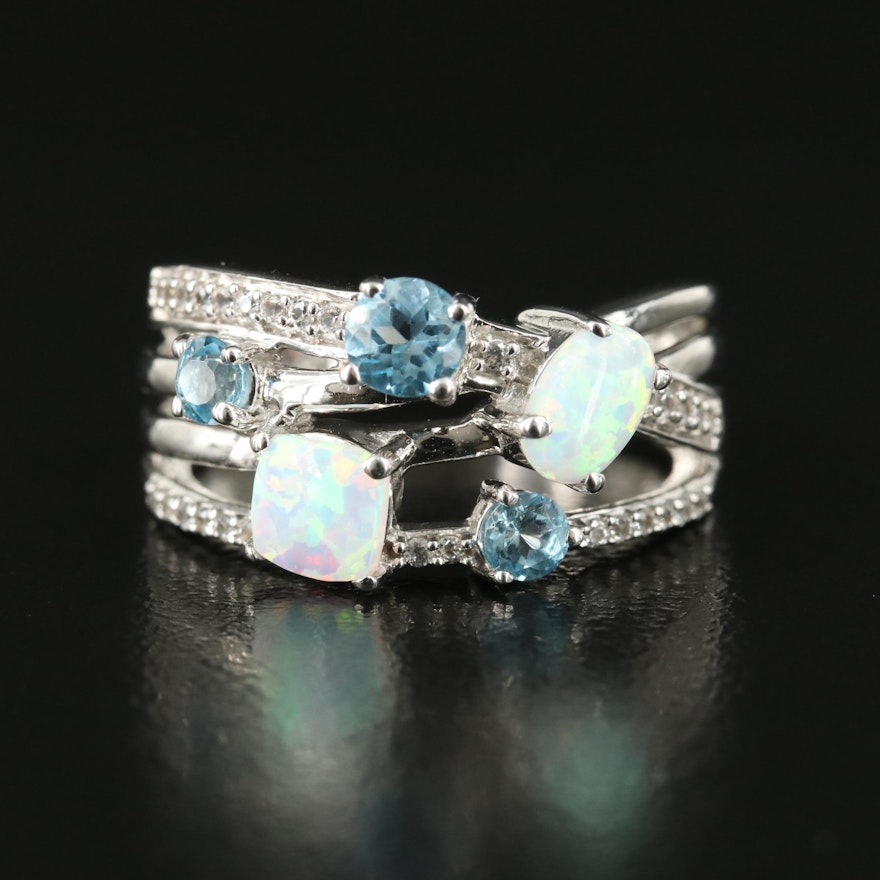 Sterling Swiss Blue Topaz, Sapphire and Opal Ring