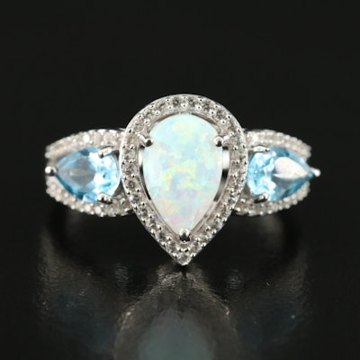 Sterling Opal, Sapphire and Topaz Ring