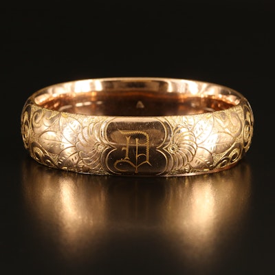 Art Nouveau Wide Bracelet with Engraved Flourishes