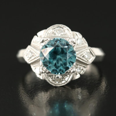 Art Deco Platinum Zircon and Diamond Ring