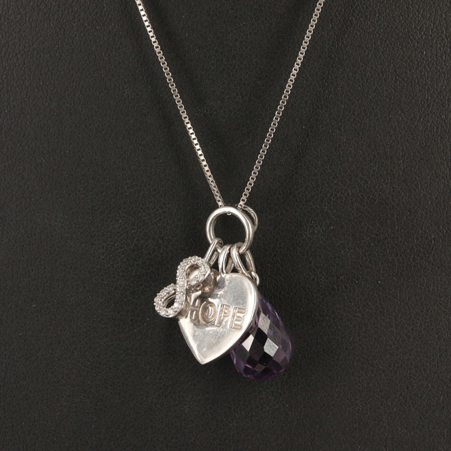Sterling Cubic Zirconia Infinity and Hope Heart Pendant Necklace