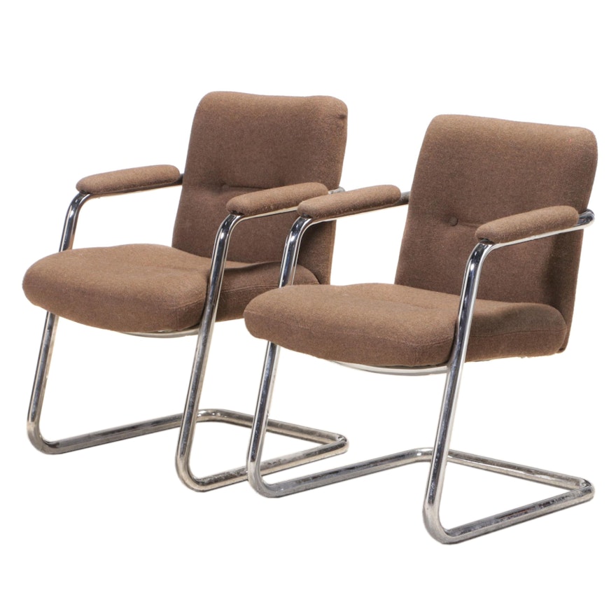 Pair of Chromcraft Modernist Chrome and Buttoned-Down Armchairs