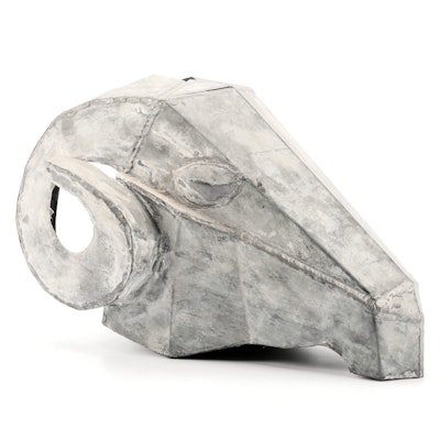 Galvanized Steel Sculpture of Goat Head, Circa 2000