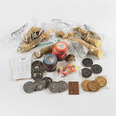 Pinnacle with More Sports Coins and Buttons, Walker, Favre, 1980s–2000s