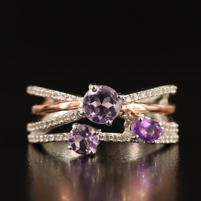 Sterling Amethyst and White Sapphire Crossover Ring