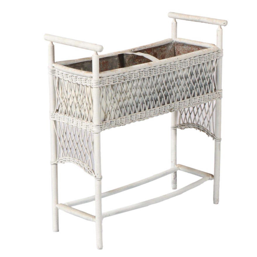 Whitewashed Paper Rush Wicker Weave Plant Stand