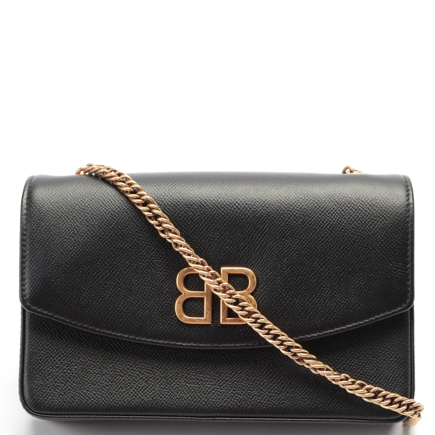 Balenciaga BB Chain Strap Crossbody Bag in Black Grain Leather