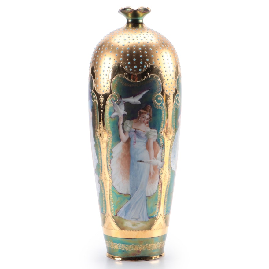 Erdmann Schlegelmilch Art Nouveau Moriage Gilt Porcelain Vase