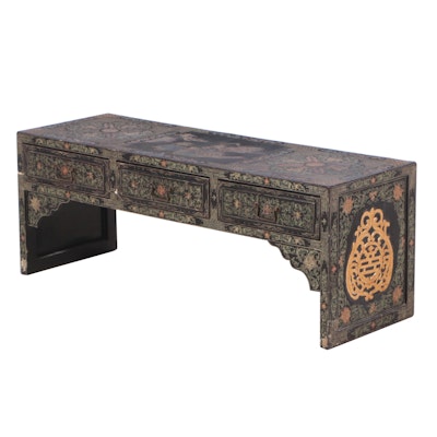 Chinese Black, Gilt, and Polychrome-Lacquered Low Table