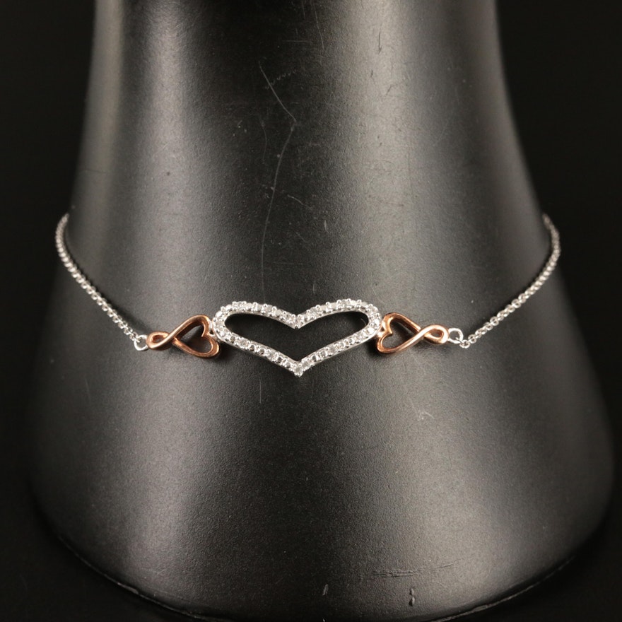 Sterling Sapphire Heart Infinity Bracelet