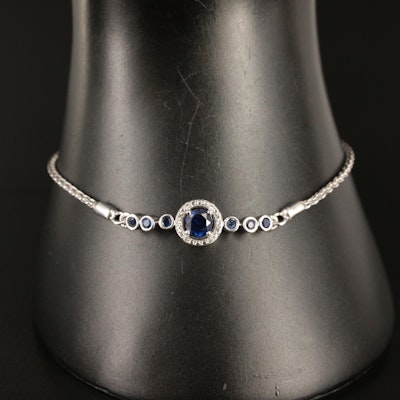 Sterling Blue and White Sapphire Bolo Bracelet