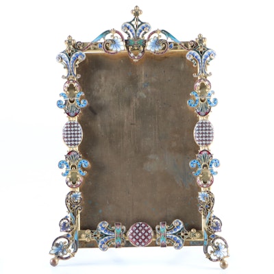 French Brass and Champleve Enamel Picture Frame, Late 19th Century