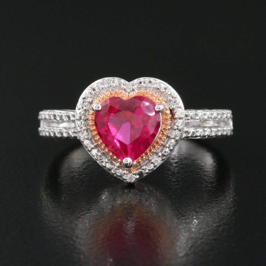 Sterling Ruby and Sapphire Heart Ring