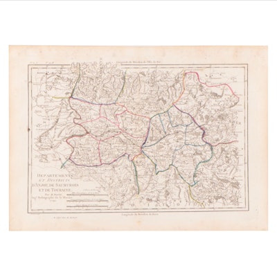 Rigobert Bonne Hand-Colored Map of Anjou, Saumurois, Touraine, 1790
