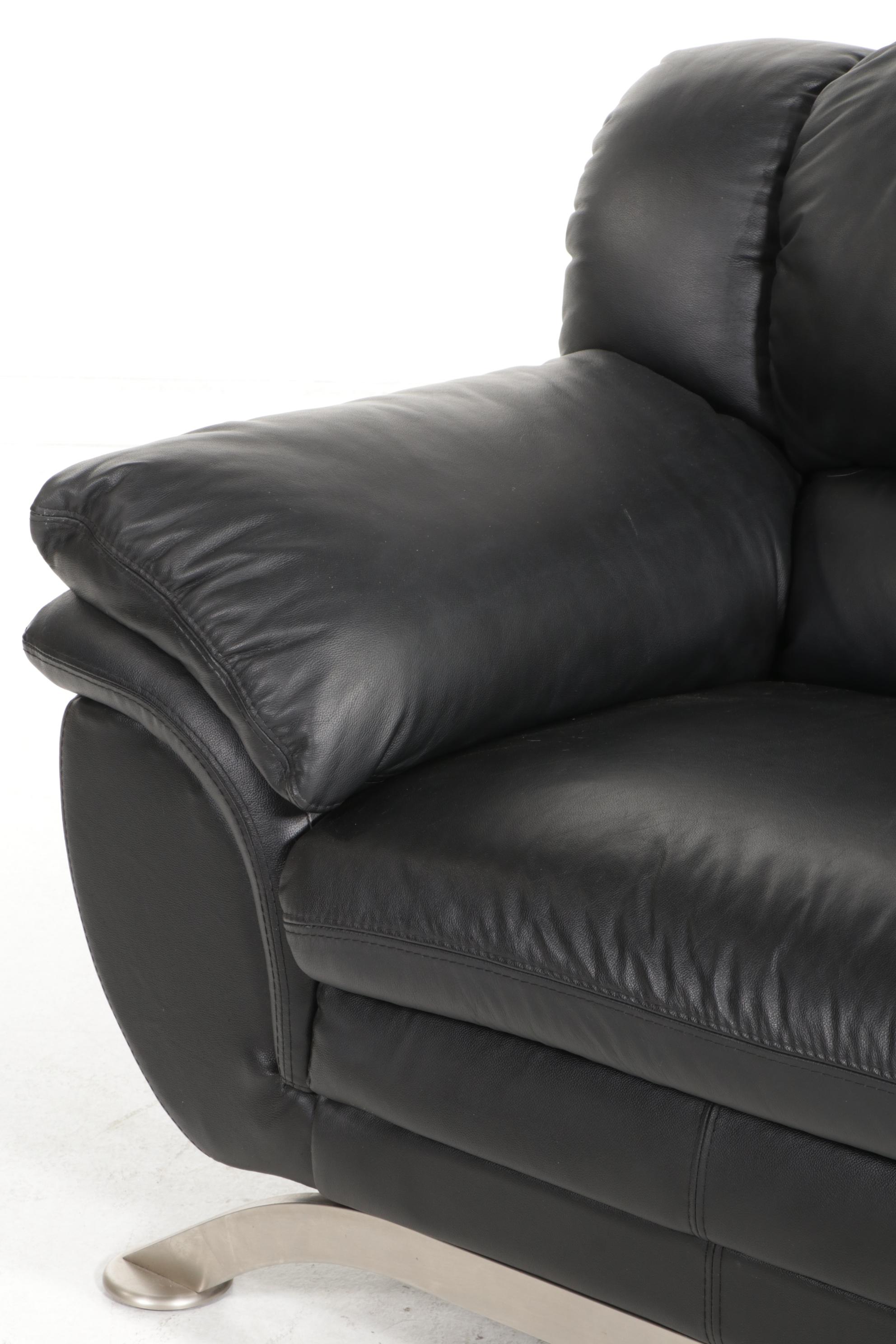 Fubao Modernist Style Black Faux Leather and Metal Sofa EBTH