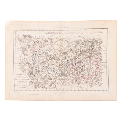 Rigobert Bonne Hand-Colored Map "Départements et Districts de Champagne et Brie"