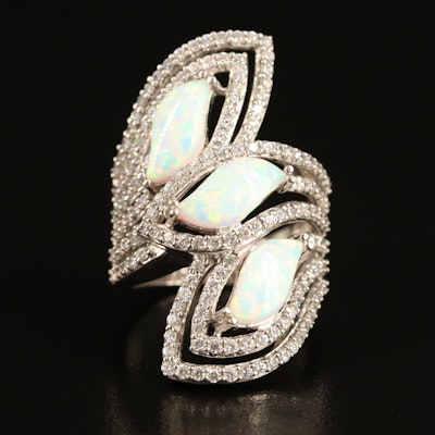 Sterling Opal and Cubic Zirconia Bypass Ring