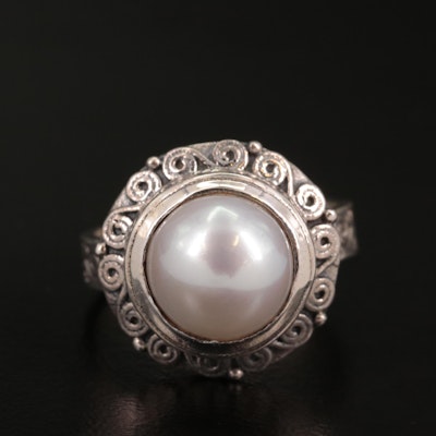 Sterling Cultured Pearl Halo Ring