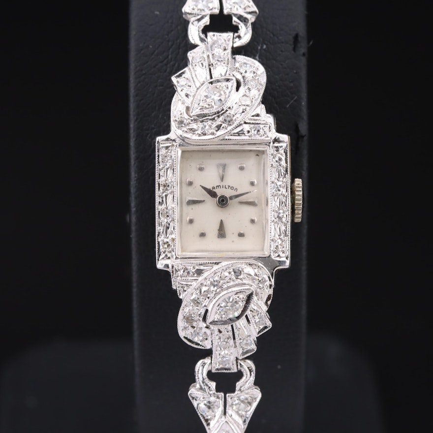 Vintage 14K Hamilton Diamond Wristwatch