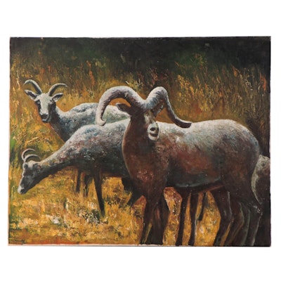 Impasto Acrylic Painting of Bighorn Sheep