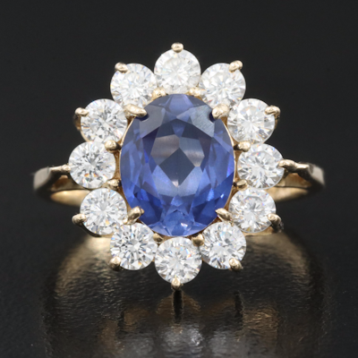 14K Sapphire and Cubic Zirconia Ring