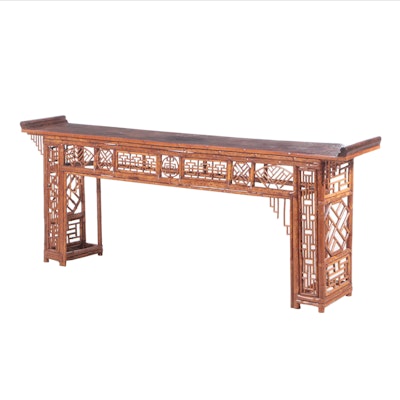 Large Chinese Bamboo and Hardwood Console Table
